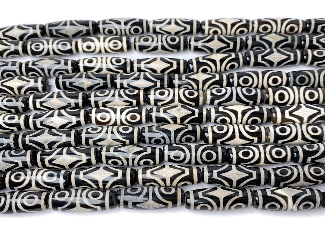 14" 10x30mm Black grey Bulk Tibetan Dzi agate barrel beads 4 eye