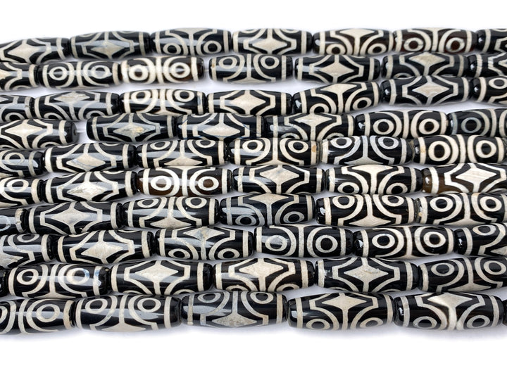 14" 10x30mm Black grey Bulk Tibetan Dzi agate barrel beads 4 eye