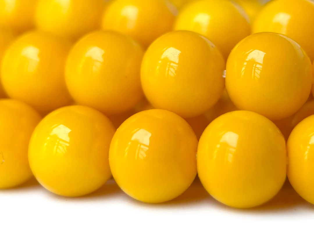 15.5" Glass druk round beads Yellow 6mm/8mm/10mm/12mm