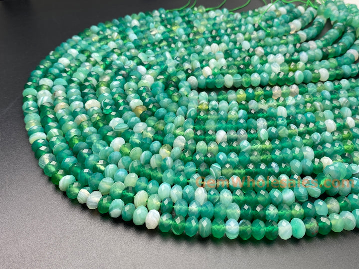 15.5" 5x8mm multi Green color agate rondelle/roundel faceted beads