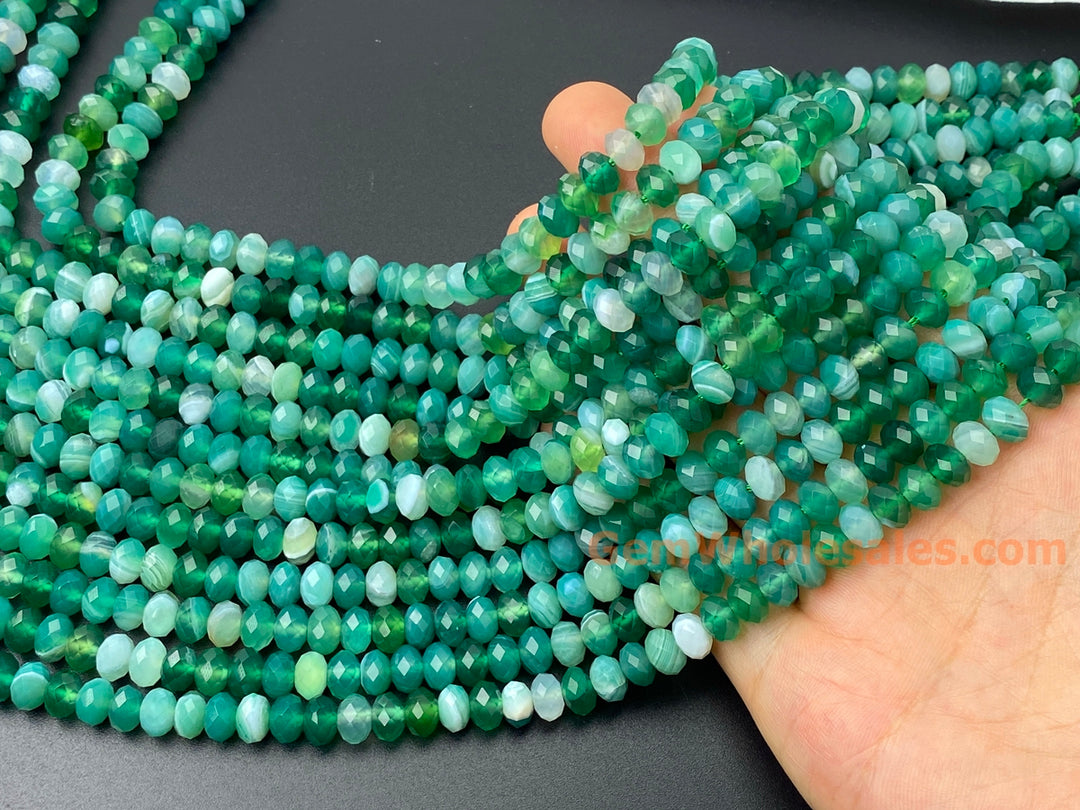 15.5" 5x8mm multi Green color agate rondelle/roundel faceted beads