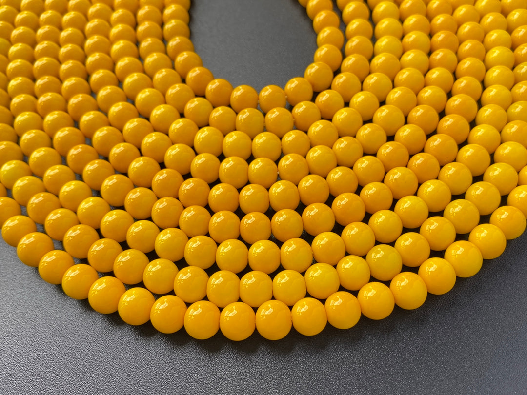 15.5" Glass druk round beads Yellow 6mm/8mm/10mm/12mm