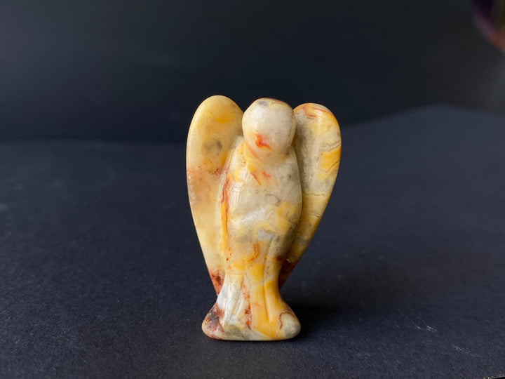 36x28mm Crazy agate Angel, Carved pocket Guardian Angel 1.5"