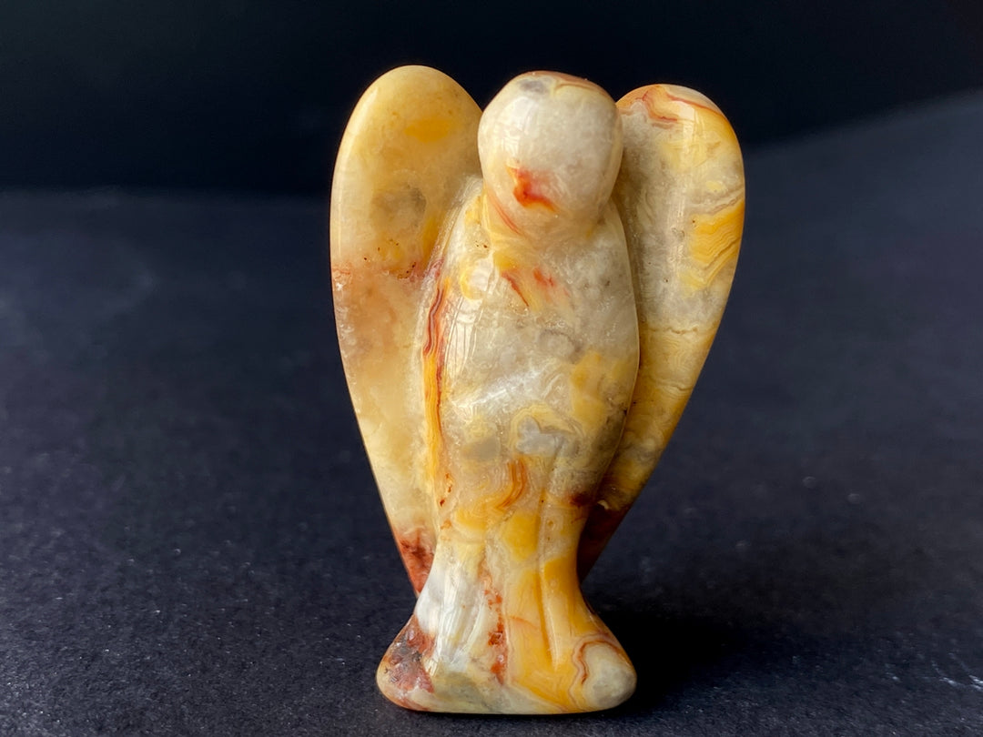 36x28mm Crazy agate Angel, Carved pocket Guardian Angel 1.5"