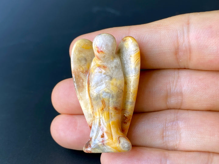 36x28mm Crazy agate Angel, Carved pocket Guardian Angel 1.5"
