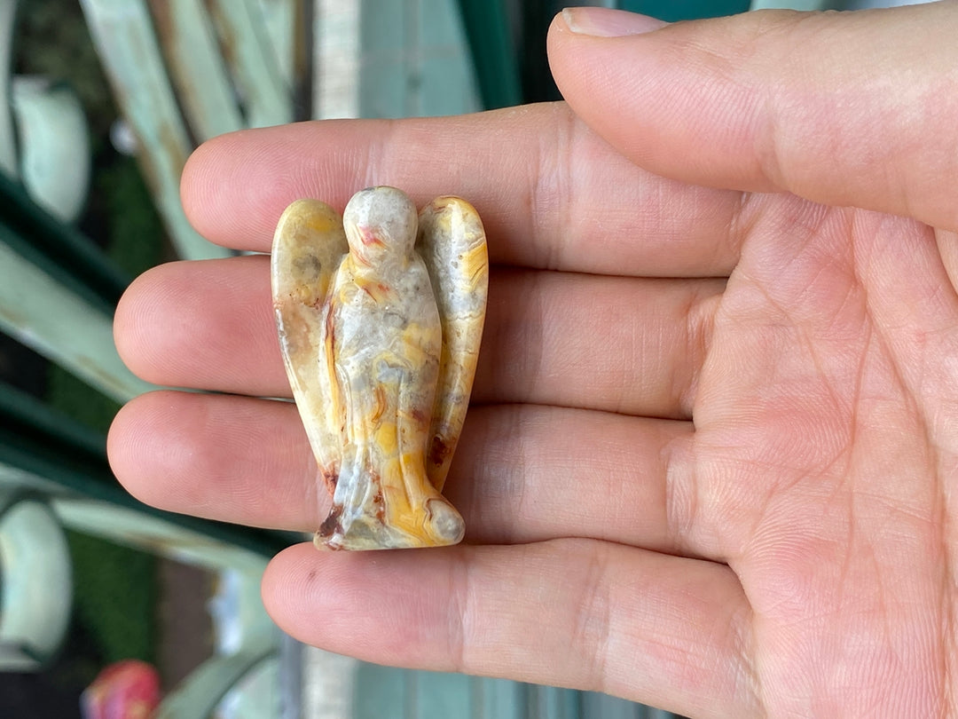 36x28mm Crazy agate Angel, Carved pocket Guardian Angel 1.5"