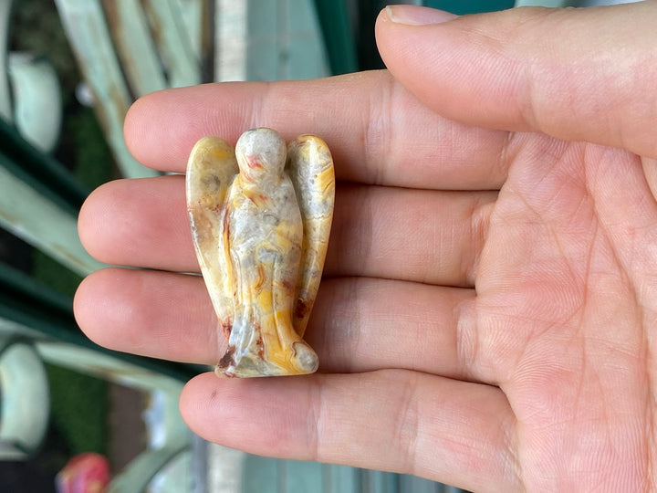36x28mm Crazy agate Angel, Carved pocket Guardian Angel 1.5"
