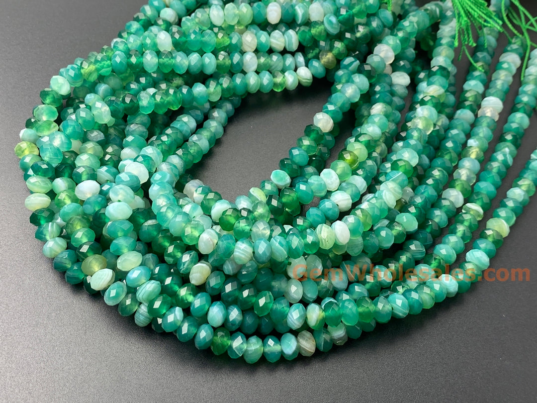 15.5" 5x8mm multi Green color agate rondelle/roundel faceted beads