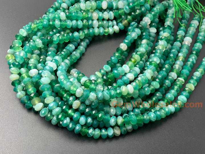 15.5" 5x8mm multi Green color agate rondelle/roundel faceted beads
