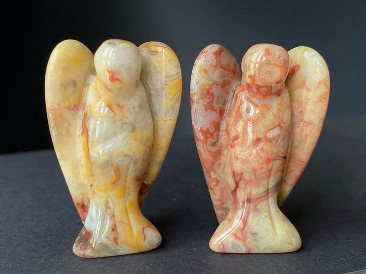 36x28mm Crazy agate Angel, Carved pocket Guardian Angel 1.5"