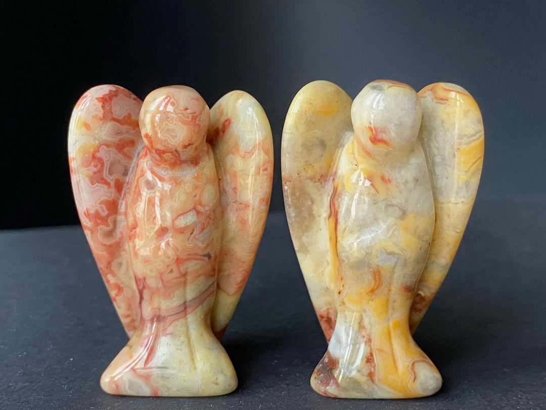 36x28mm Crazy agate Angel, Carved pocket Guardian Angel 1.5"