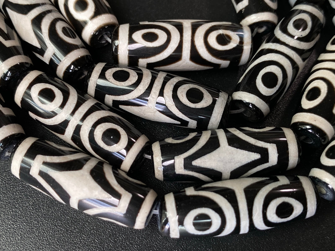 14" 10x30mm Black grey Bulk Tibetan Dzi agate barrel beads 4 eye