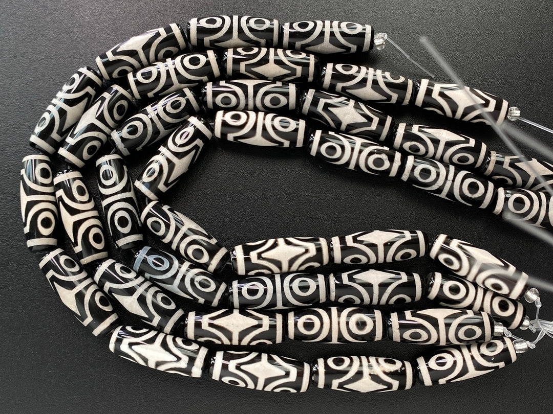 14" 10x30mm Black grey Bulk Tibetan Dzi agate barrel beads 4 eye
