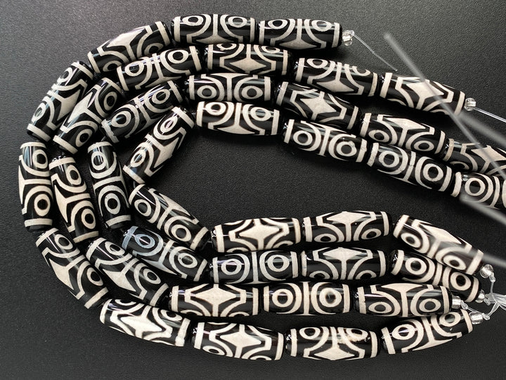 14" 10x30mm Black grey Bulk Tibetan Dzi agate barrel beads 4 eye