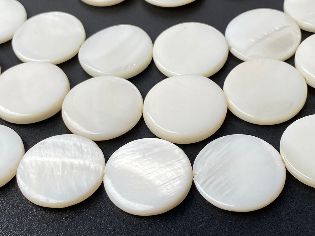 15.5" 20mm natural white shell round coin beads strands