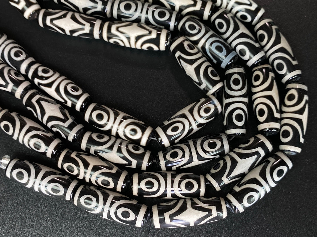 14" 10x30mm Black grey Bulk Tibetan Dzi agate barrel beads 4 eye