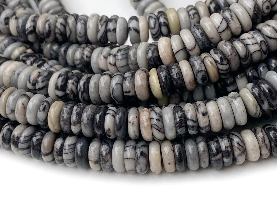 15" 2x6mm Natural spider web jasper rondelle heishi spacer beads