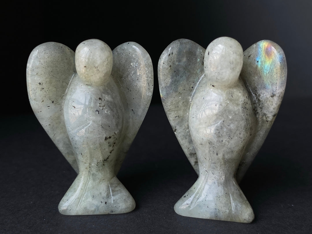 36x28mm Labradorite Angel, Carved stone pocket Guardian Angel 1.5"