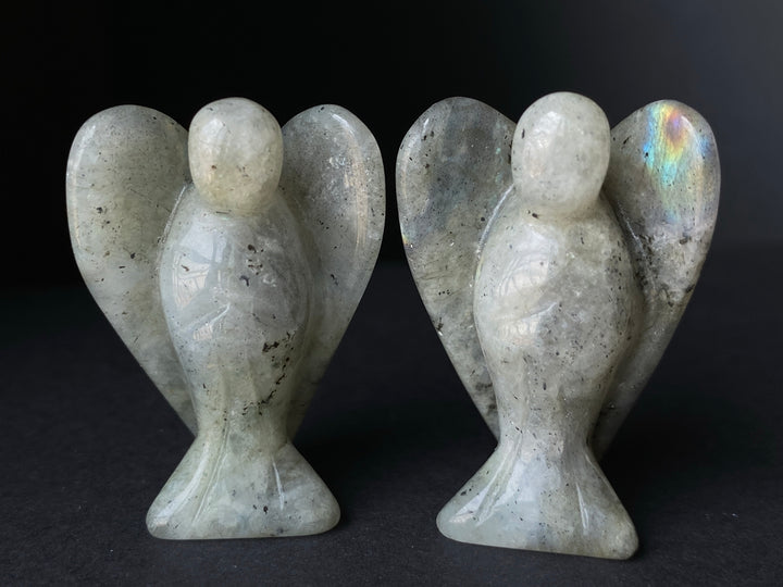 36x28mm Labradorite Angel, Carved stone pocket Guardian Angel 1.5"