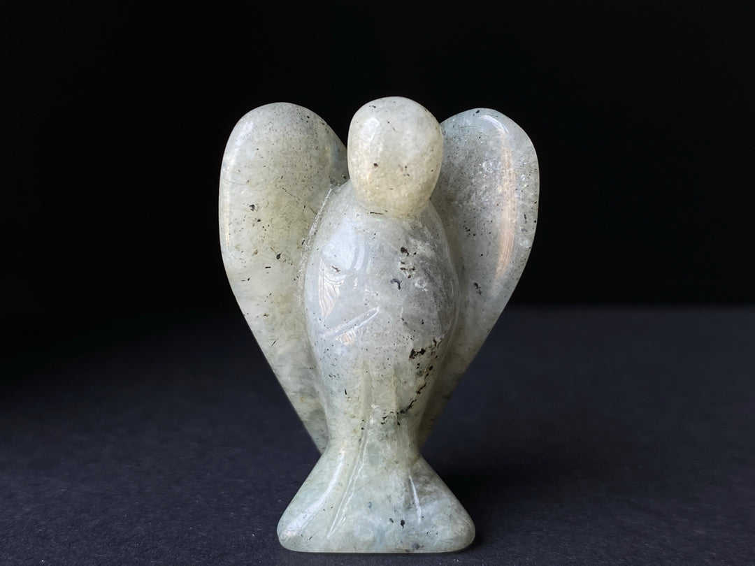 36x28mm Labradorite Angel, Carved stone pocket Guardian Angel 1.5"