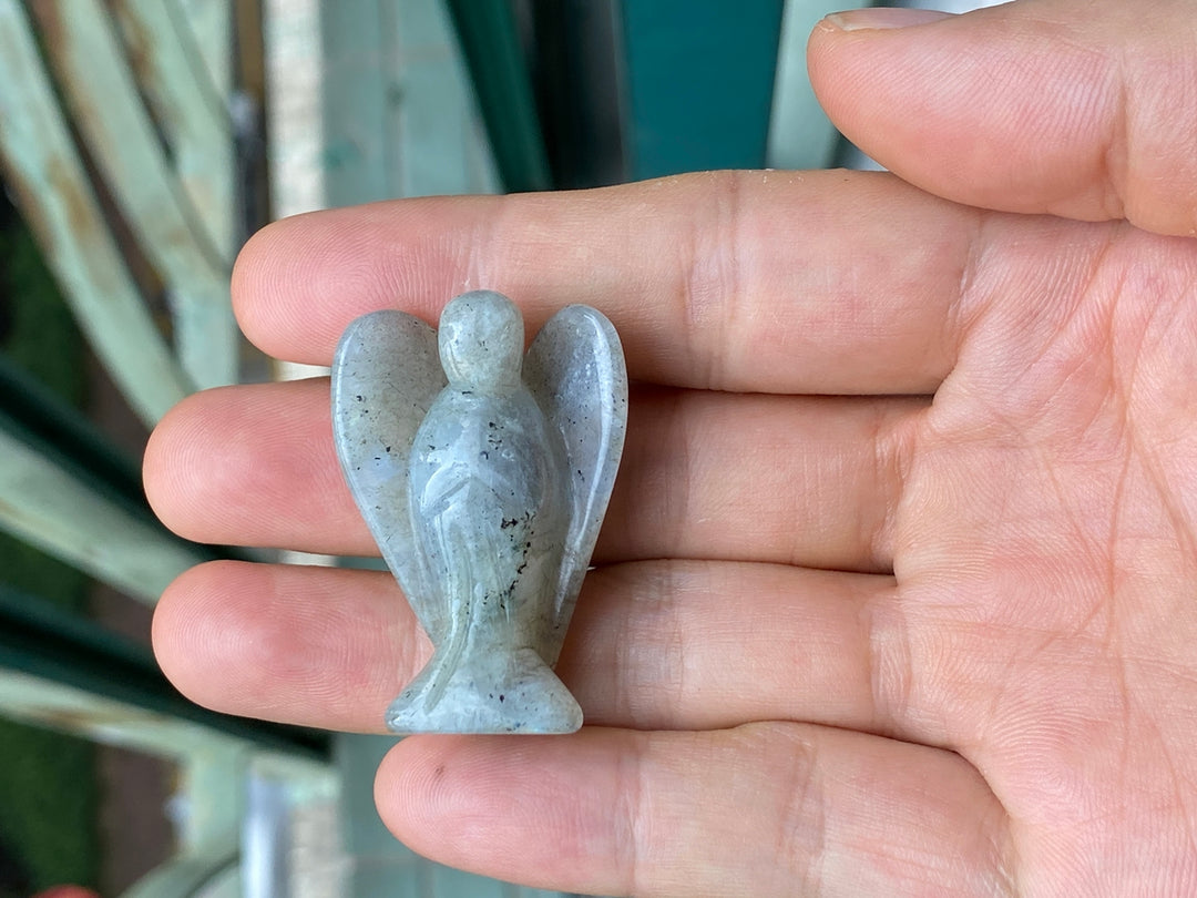36x28mm Labradorite Angel, Carved stone pocket Guardian Angel 1.5"