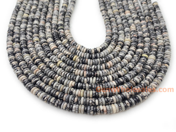 15" 2x6mm Natural spider web jasper rondelle heishi spacer beads