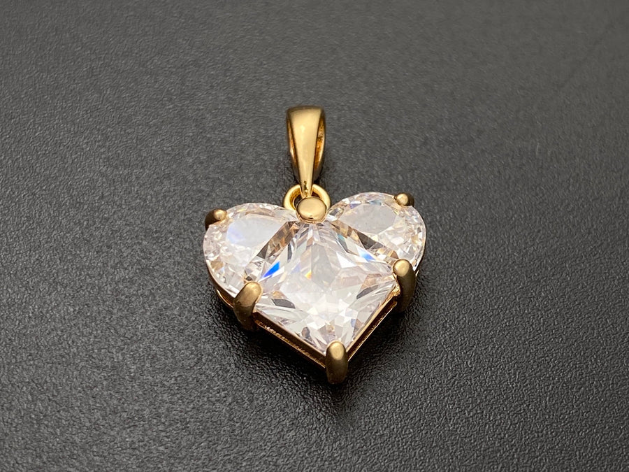 2PCS 14mm clear CZ heart, gold plated brass heart charms pendant