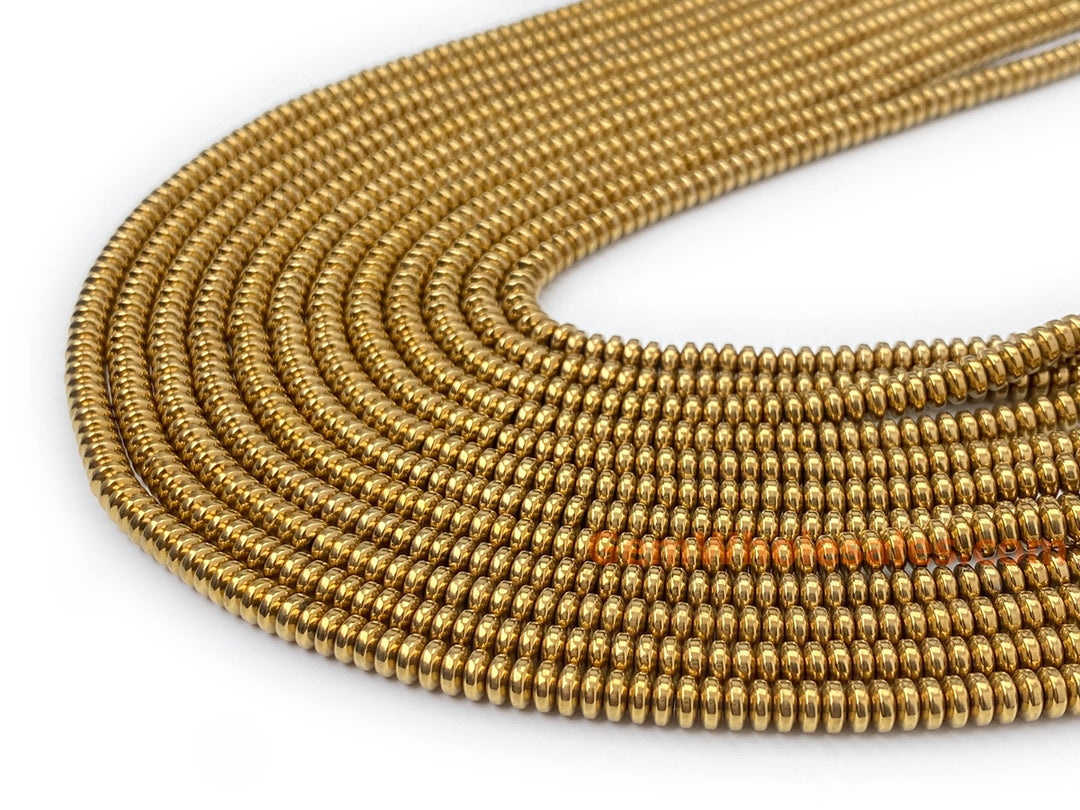 15.5" Hematite stone 2x4mm roundel beads, gold color disc beads