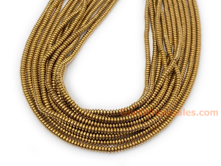 15.5" Hematite stone 2x4mm roundel beads, gold color disc beads