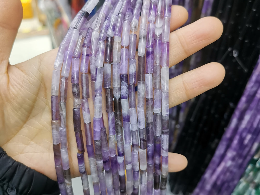 15.5" Natural Amethyst 4x13mm round tube/cylinder beads