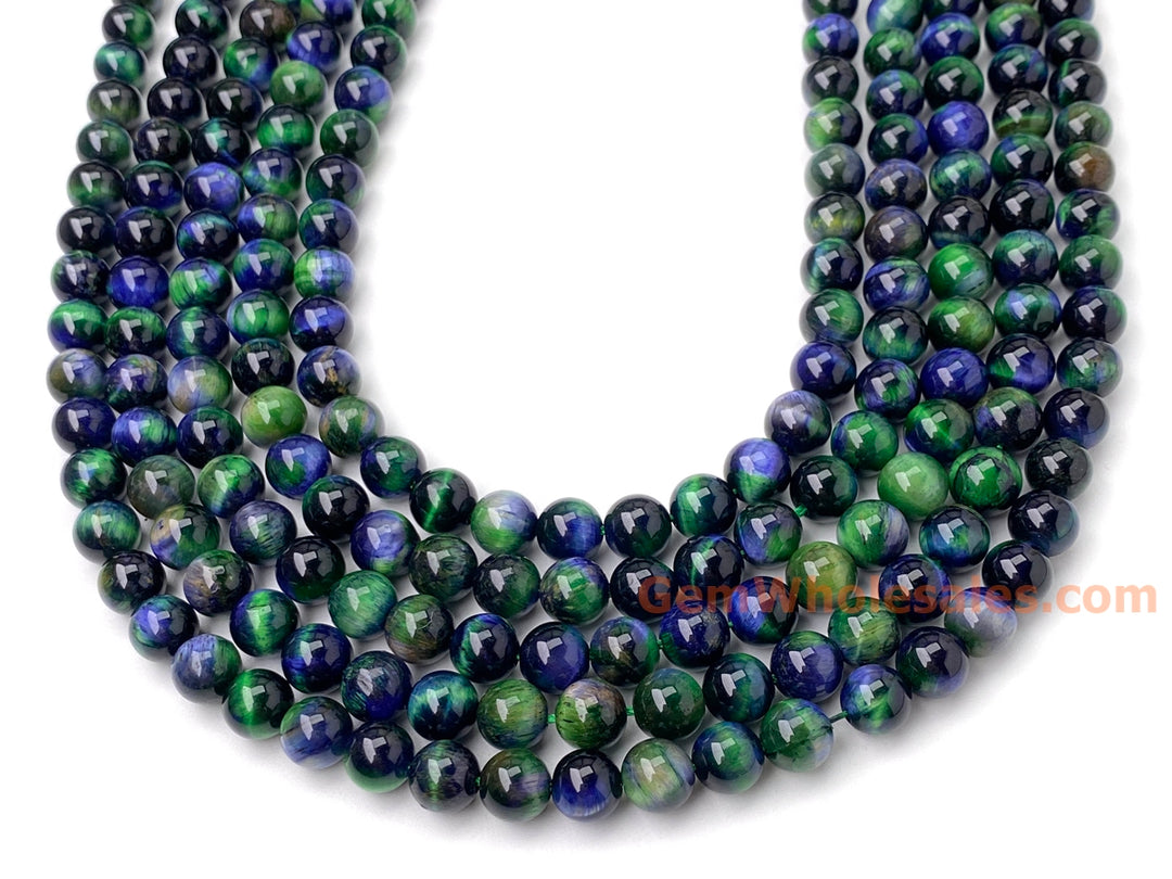15" 8mm/10mm Dyed blue green dream tiger eye stone round beads