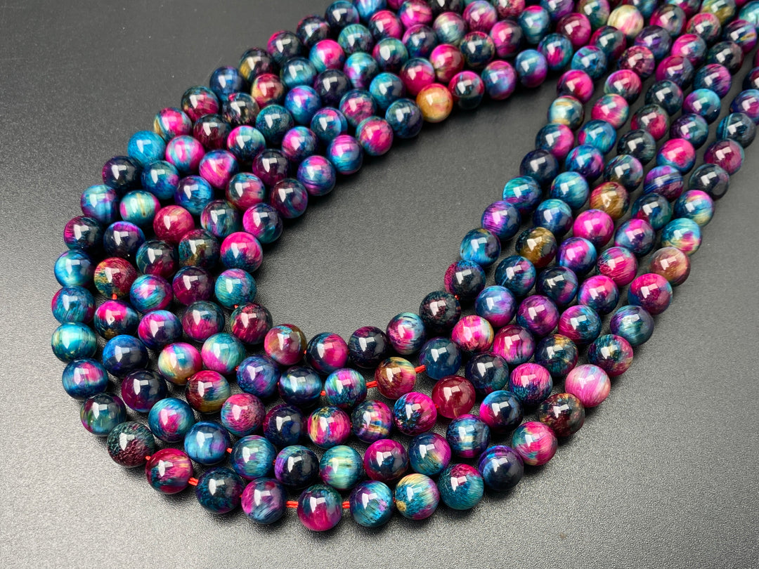 15" 8mm/10mm Dyed rose red Teal tiger eye stone round beads