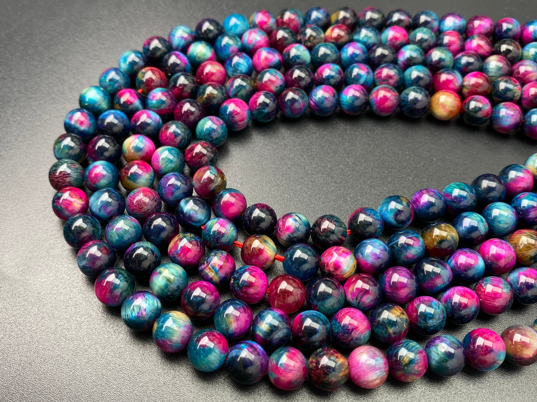 15" 8mm/10mm Dyed rose red Teal tiger eye stone round beads