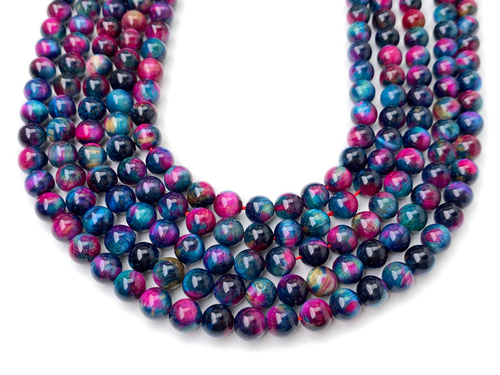 15" 8mm/10mm Dyed rose red Teal tiger eye stone round beads
