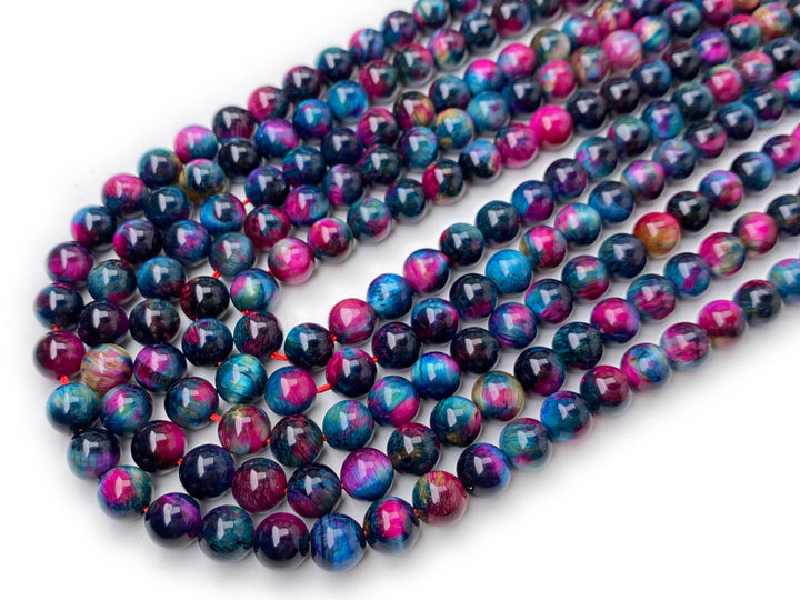 15" 8mm/10mm Dyed rose red Teal tiger eye stone round beads