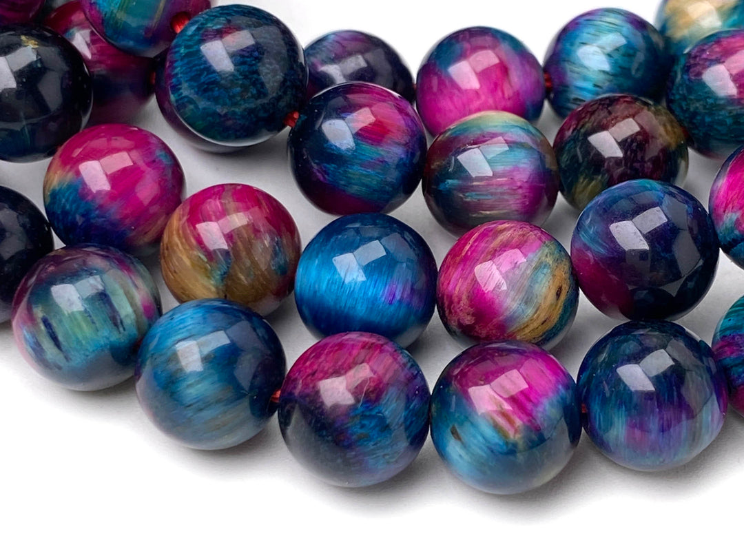 15" 8mm/10mm Dyed rose red Teal tiger eye stone round beads