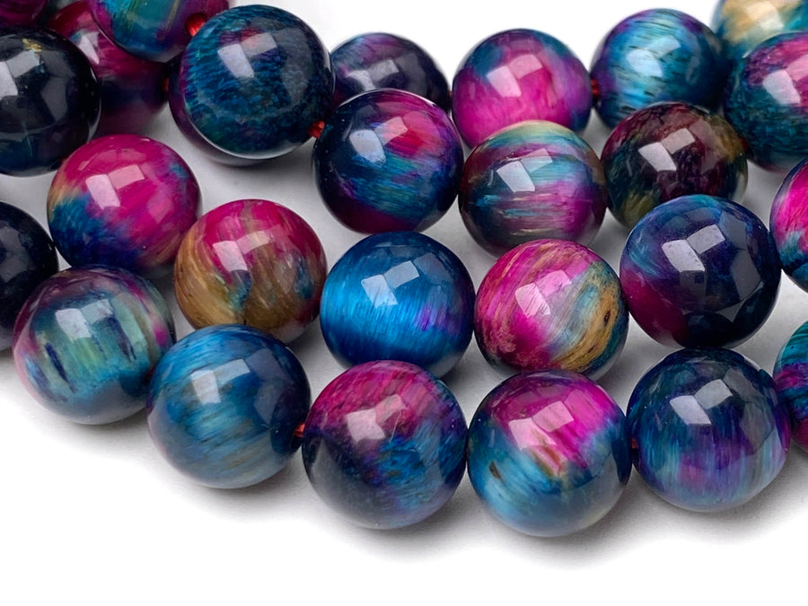 15" 8mm/10mm Dyed rose red Teal tiger eye stone round beads