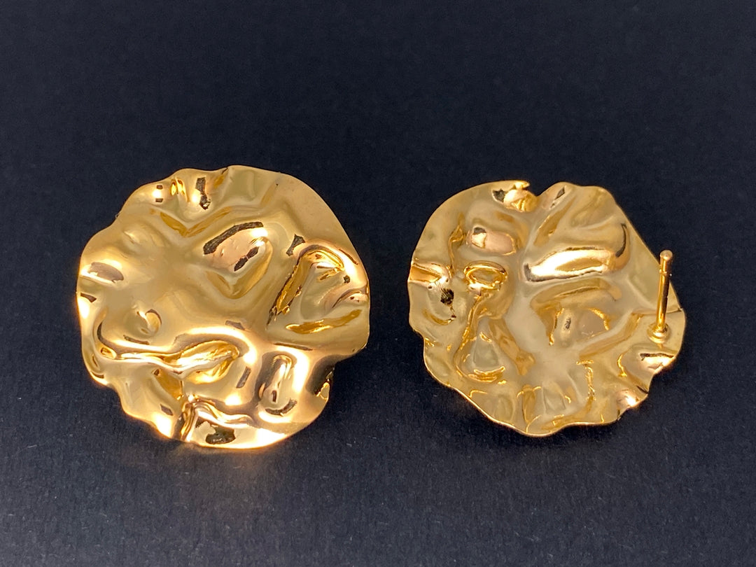 2PCS 23mm Gold plated brass Hammered Earring Studs/Post with Loop