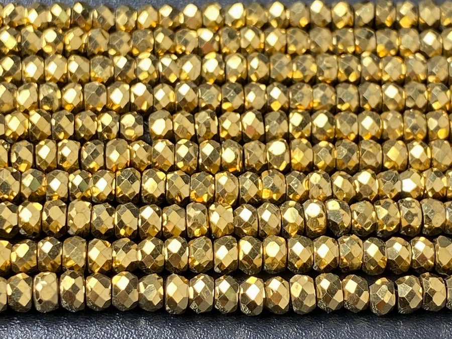 15.5" 2x3mm gold Hematite stone rondelle/roundel faceted beads