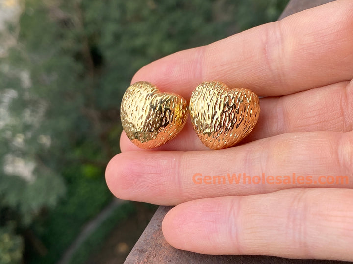 18mm Gold plated brass heart earrings, fashion earrings for her