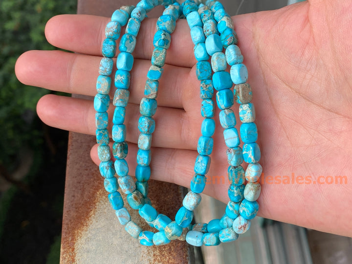 15.5" 5x7mm light blue Sea Sediment, Impression Jasper rectangle beads