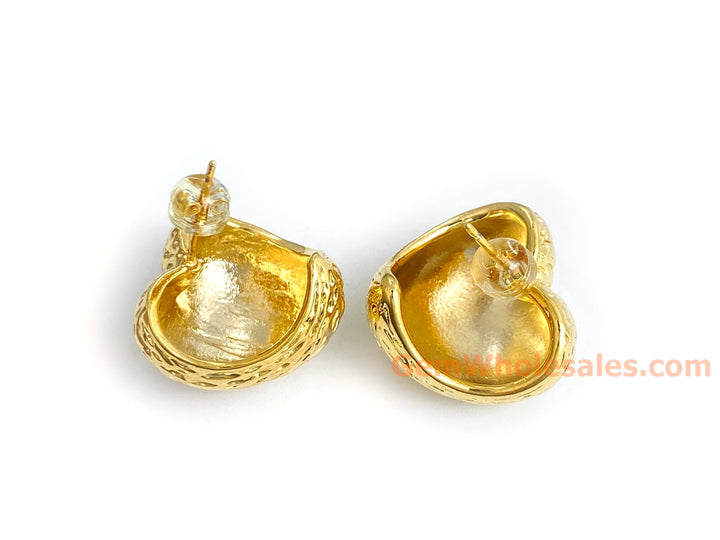 18mm Gold plated brass heart earrings, fashion earrings for her