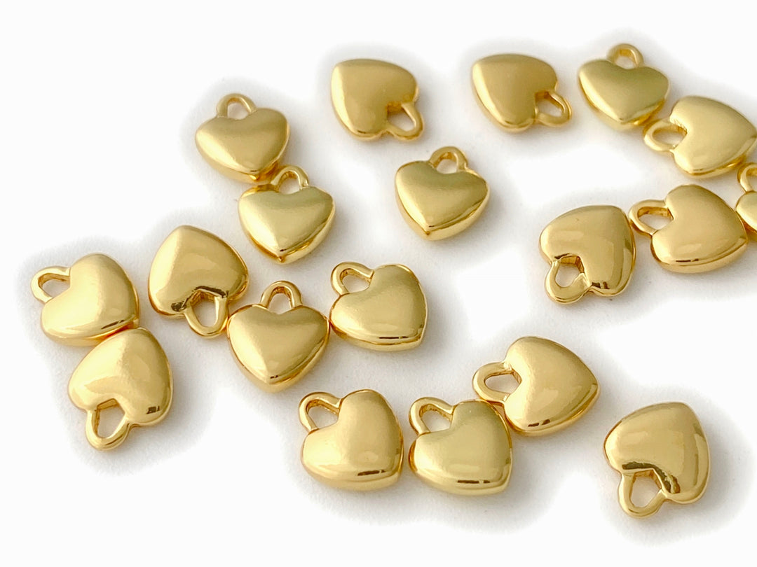 10PCS 6mm gold plated brass heart Charm, tiny exquisite heart pendant