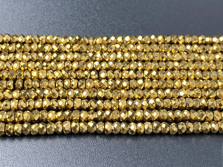 15.5" 2x3mm gold Hematite stone rondelle/roundel faceted beads