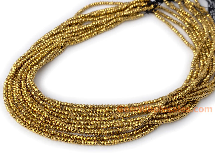 15.5" 2x3mm gold Hematite stone rondelle/roundel faceted beads