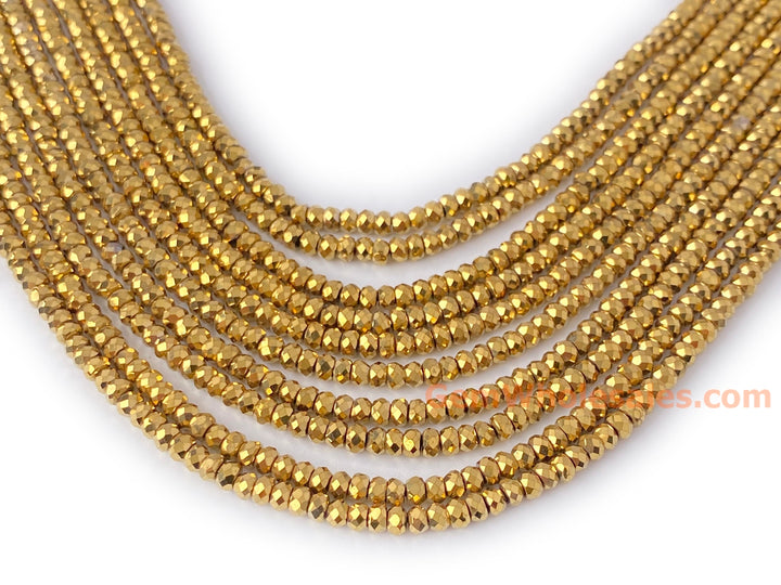 15.5" 2x3mm gold Hematite stone rondelle/roundel faceted beads