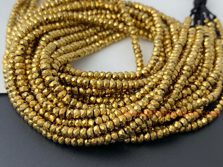 15.5" 2x3mm gold Hematite stone rondelle/roundel faceted beads