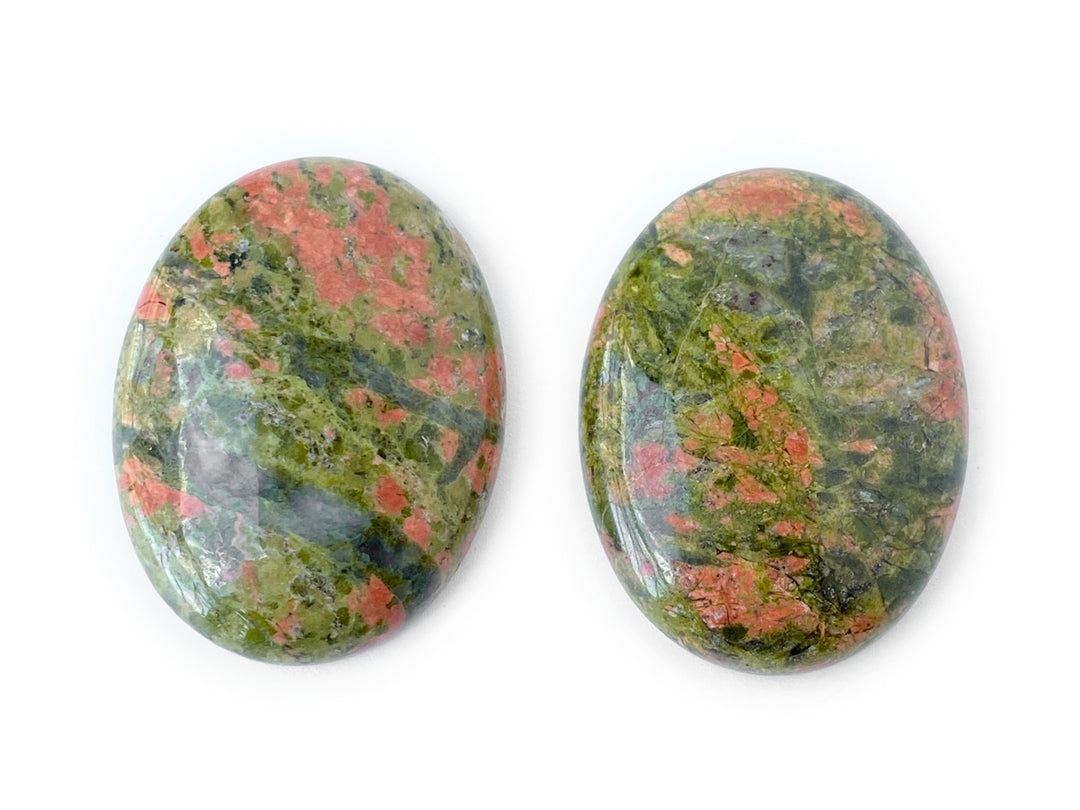 30x40mm Unakite plain cabochon, Green and red color oval gemstone pendant