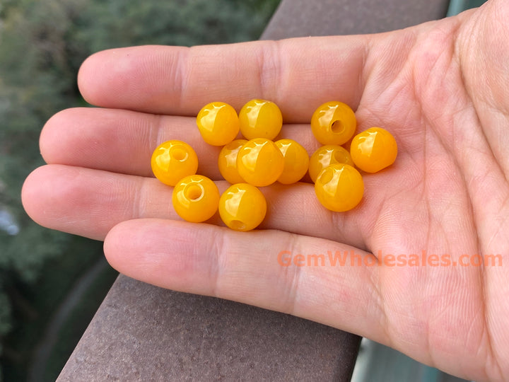 20PCS 10mm yellow agate round beads, 3mm big hole
