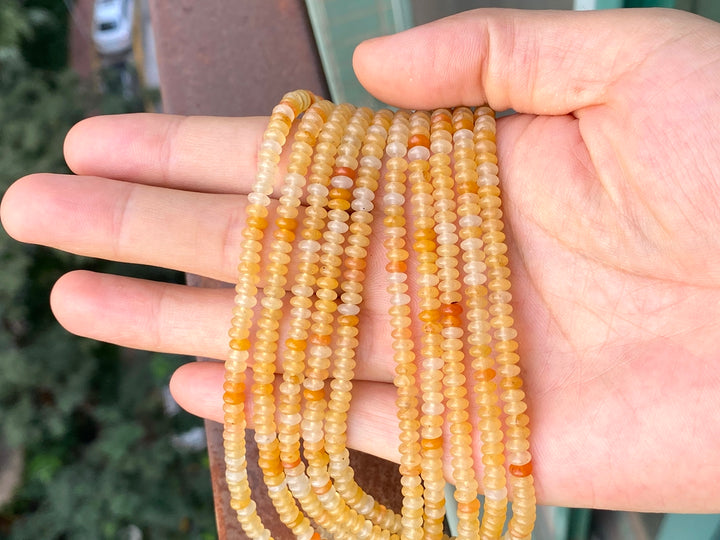 15.5" 2x4mm Natural old yellow jade rondelle beads, roundel beads